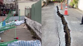 苗栗新建案剛開挖就出事！ 鄰近路面傾斜　驚現20公尺裂縫